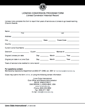 Lioness Conversion Program Form