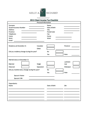 2013 Canadian Client Income Tax Checklist