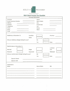 2012 Canadian Income Tax Checklist