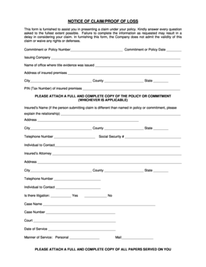 Notice of Claim Proof of Loss