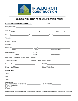 US Federal Subcontractor Prequalification Form