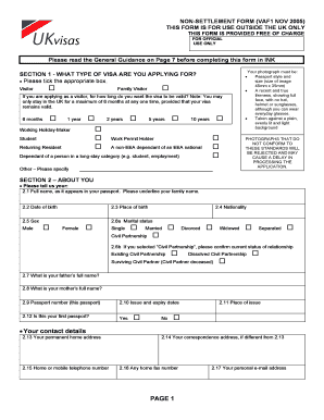 UK Visa Application Form VAF1