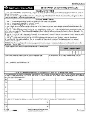 VA Form 22-8794 Designation of Certifying Officials