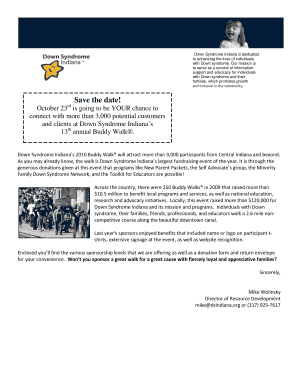 Down Syndrome Indiana Buddy Walk Sponsorship Form
