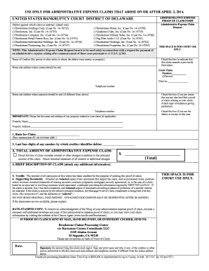 US Bankruptcy Court Administrative Expense Proof of Claim Form