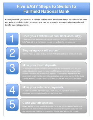 Fairfield National Bank Account Switching Forms