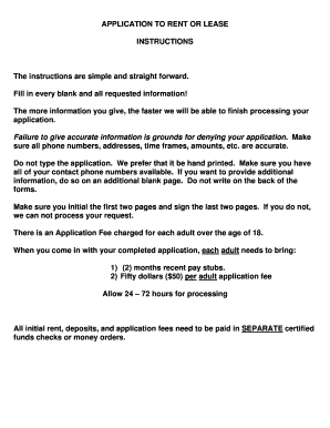 Application to Rent or Lease