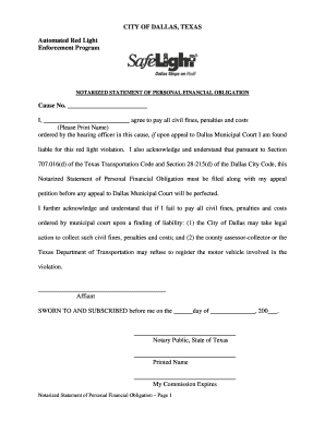 Notarized Statement of Personal Financial Obligation