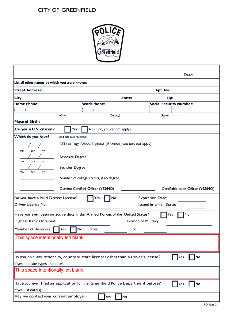 Fillable Online Download Application Here Greenfield Police