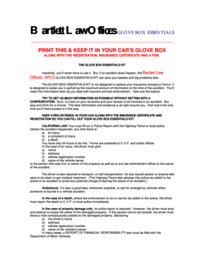 California Car Accident Glove Box Essentials Kit