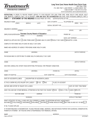 Long Term Care Home Health Care Claim Form