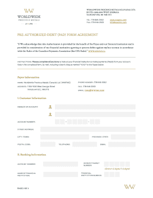 Pre-Authorized Debit Form Agreement