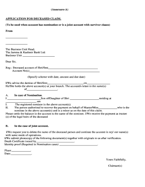 Deceased Claim Application