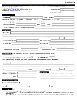 Customer Care Set-Up Form
