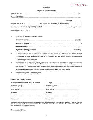 Codicil to Will for Charitable Donations