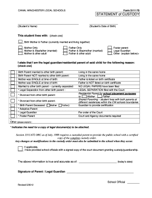 Statement of Custody Form 5111 F5