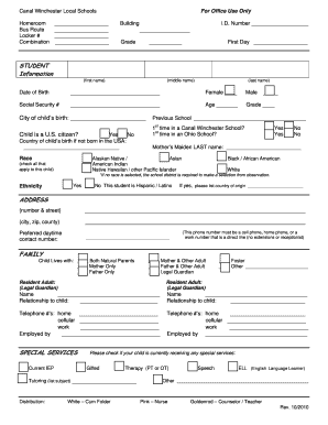 Canal Winchester Student Information Form
