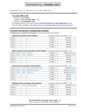 Psychology BS Planning Sheet