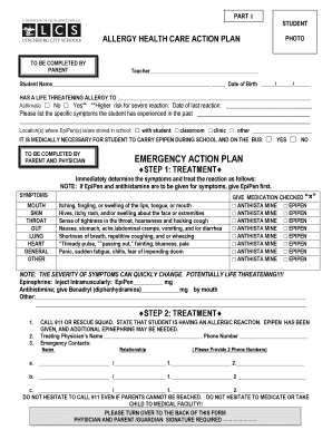 Allergy Health Care Action Plan