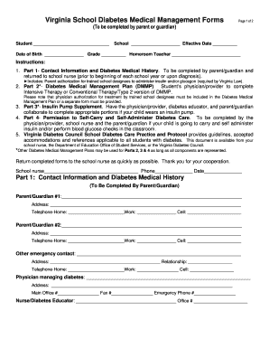 Virginia School Diabetes Medical Management Forms