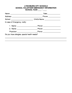 School Volunteer Emergency Information Form