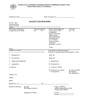 Haryana Power Generation Docket Voucher Form