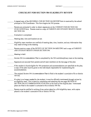 Section 504 Eligibility Review Checklist