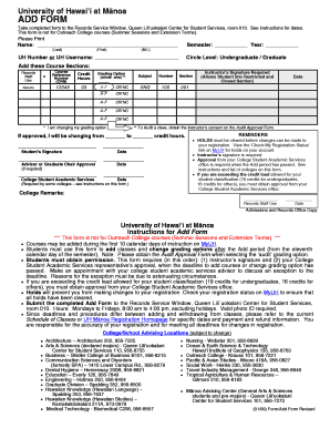 University of Hawaii Add Form