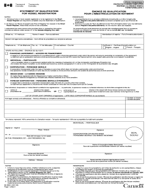 Statement of Qualification for Vessel Registration