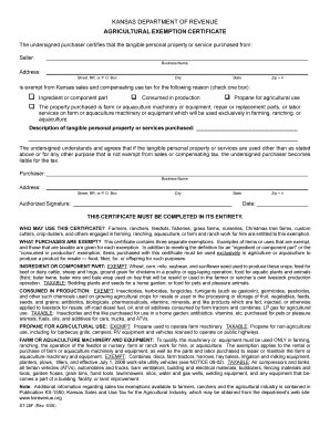 Kansas Agricultural Exemption Certificate