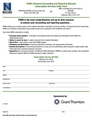 FARM Subscription Order Form