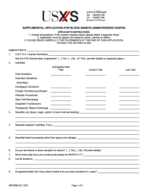 Supplemental Application for Blood Bank/Plasmapheresis Center