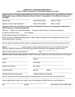 Application for Independent Medical Review