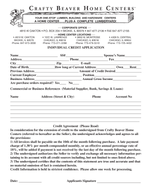 Crafty Beaver Home Centers Credit Application
