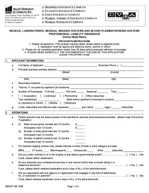 Medical Laboratories Professional Liability Insurance Application