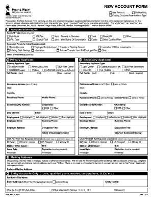 Pacific West Securities New Account Form