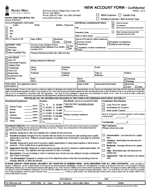 Pacific West Securities New Account Form