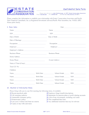Estate Conservation Associates Client Data Form