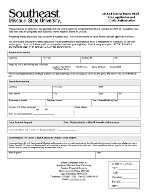 Federal Parent PLUS Loan Application and Credit Authorization