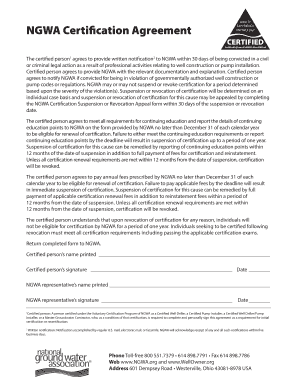 NGWA Certification Agreement