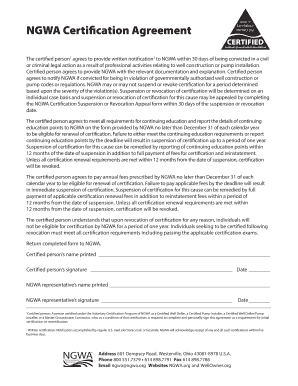 NGWA Certification Agreement