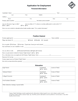 Fantasy Flight Games Employment Application