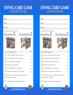 Fantasy Flight Games Pre-Order Form