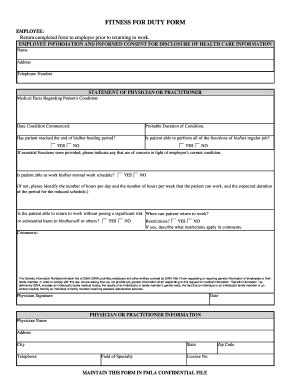 Fitness for Duty Form