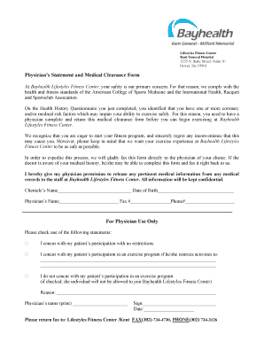Physician's Statement and Medical Clearance Form