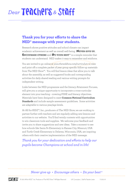 Year 6 NED Show Curriculum Materials