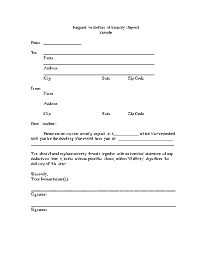 Request for Refund of Security Deposit