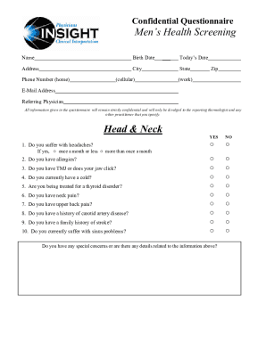 Fillable Online Men s Health Screening Questionnaire Fax Email Print