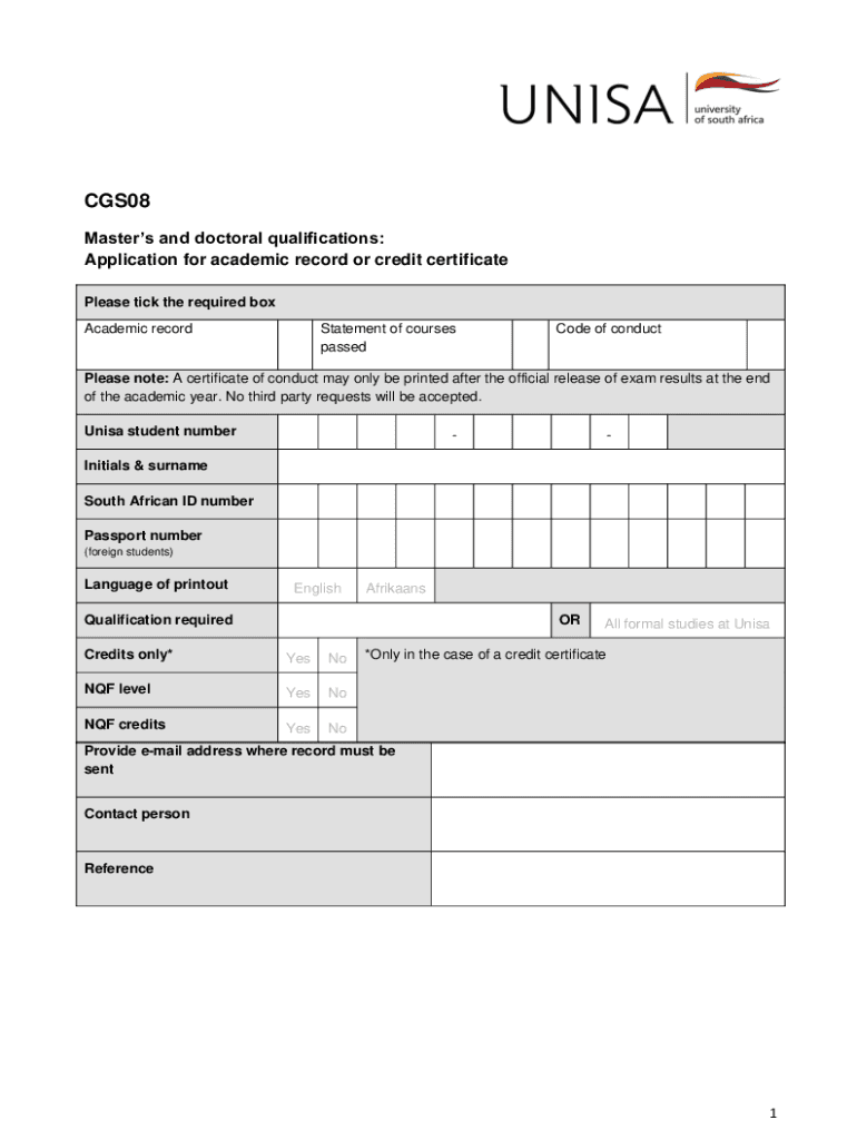 unisa contact centre for an official academic record Preview on Page 1