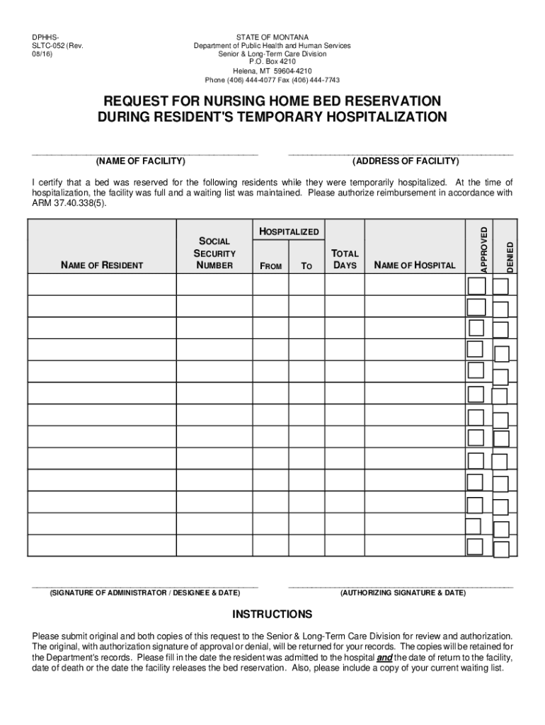 Fillable Online Request for Nursing Home Bed Reservation during